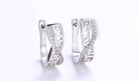 14K White Gold Plated Austrian Elements Pav'e Greek Key Design Pav'e Curved Hinge Earrings