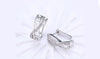 14K White Gold Plated Austrian Elements Pav'e Greek Key Design Pav'e Curved Hinge Earrings