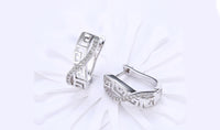 14K White Gold Plated Austrian Elements Pav'e Greek Key Design Pav'e Curved Hinge Earrings