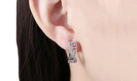 14K White Gold Plated Austrian Elements Pav'e Greek Key Design Pav'e Curved Hinge Earrings