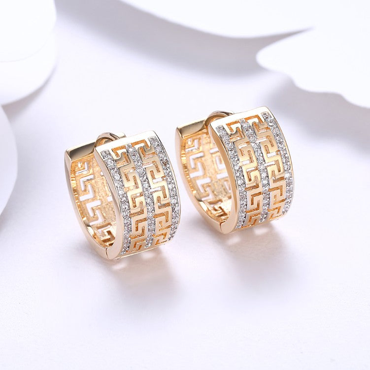 Thick Austrian Crystal Micro-Pav'e Huggie Hoop Earrings Set in 18K Gold - Golden NYC Jewelry