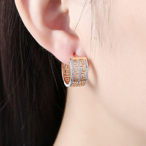 Thick Austrian Crystal Micro-Pav'e Huggie Hoop Earrings Set in 18K Gold - Golden NYC Jewelry