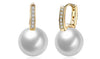 Freshwater Pearl Austrian Elements Pav'e Clip On Earrings in 14K Gold Plating