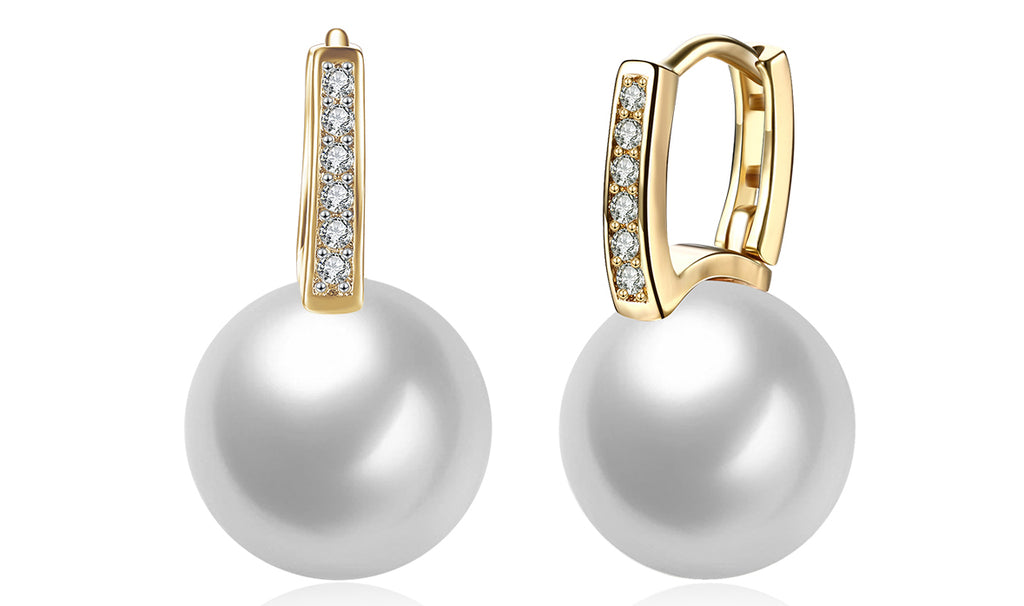 Freshwater Pearl Austrian Elements Pav'e Clip On Earrings in 14K Gold Plating