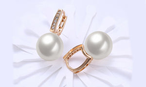 Freshwater Pearl Austrian Elements Pav'e Clip On Earrings in 14K Gold Plating