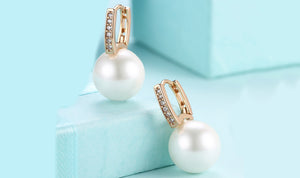 Freshwater Pearl Austrian Elements Pav'e Clip On Earrings in 14K Gold Plating