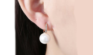 Freshwater Pearl Austrian Elements Pav'e Clip On Earrings in 14K Gold Plating