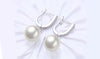 White Austrian Elements Thin Dangling Freshwater Pearl Clip On Earrings in 14K White Gold Plating