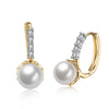 Austrian Crystal Curved Pav'e Pearl Huggie Earrings Set in 18K Gold - Golden NYC Jewelry