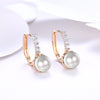 Austrian Crystal Curved Pav'e Pearl Huggie Earrings Set in 18K Gold - Golden NYC Jewelry