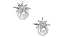 Freshwater Pearl Austrian Elements Pav'e Starburst Studs in 14K White Gold Plating