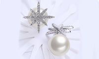 Freshwater Pearl Austrian Elements Pav'e Starburst Studs in 14K White Gold Plating