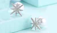 Freshwater Pearl Austrian Elements Pav'e Starburst Studs in 14K White Gold Plating