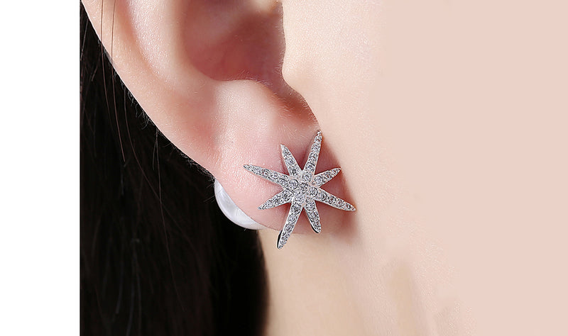 Freshwater Pearl Austrian Elements Pav'e Starburst Studs in 14K White Gold Plating