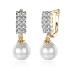 Austrian Crystal Square Shaped Pearl Leverback Earrings Set in 18K Gold - Golden NYC Jewelry