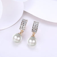 Swarovski Crystal Square Shaped Pearl Leverback Earrings Set in 18K Gold - Golden NYC Jewelry