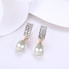 Austrian Crystal Square Shaped Pearl Leverback Earrings Set in 18K Gold - Golden NYC Jewelry