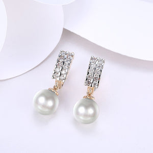 Austrian Crystal Square Shaped Pearl Leverback Earrings Set in 18K Gold - Golden NYC Jewelry