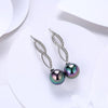 Micro Pav'e Simulated Dimaond Curved Inception Akoya Pearl Dangling Earrings Set in 18K White Gold - Golden NYC Jewelry