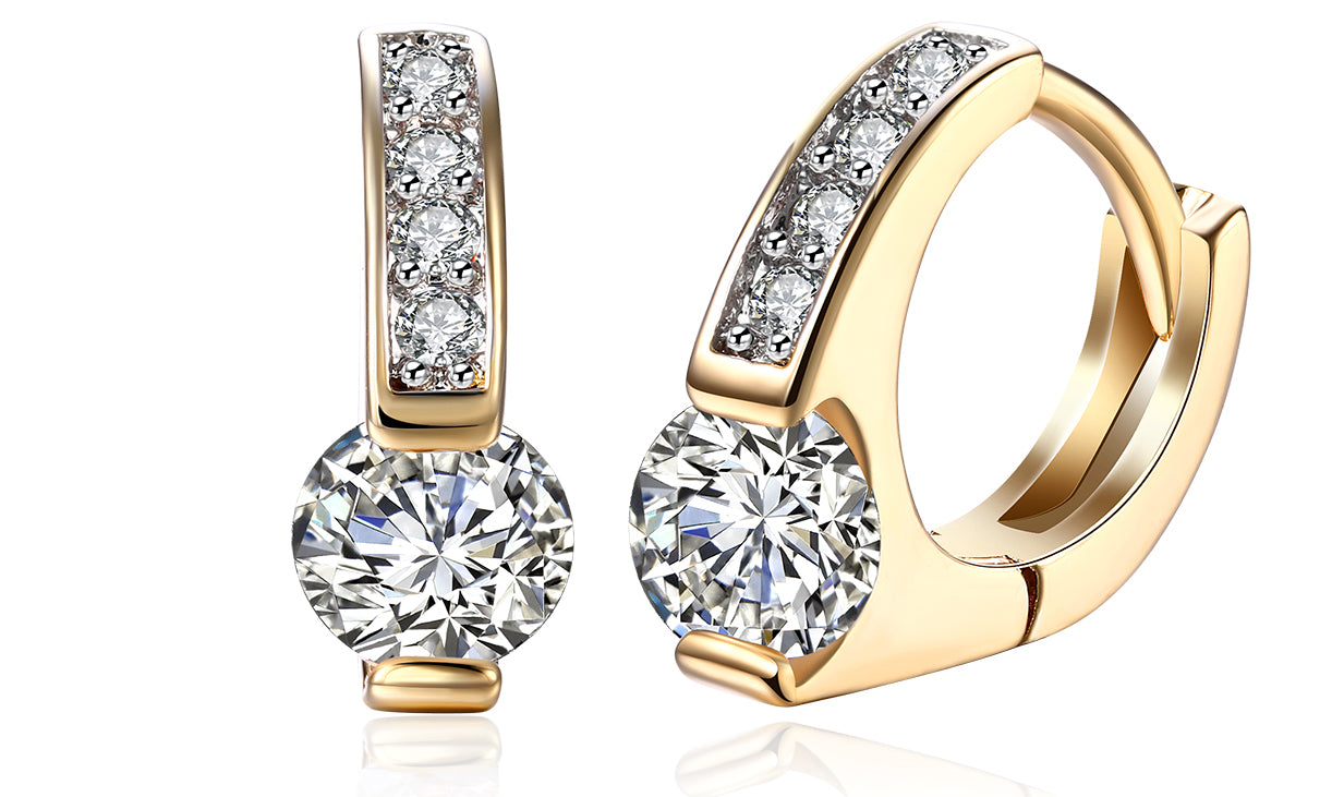 14K Gold Plating White Elements Pav'e Harp Shaped Clip On Earrings