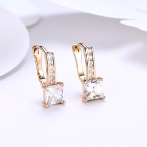 Micro Pav'e Austrian Crystal Princess Cut Leverback Earrings Set in 18K Gold - Golden NYC Jewelry