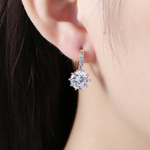Simulated Diamond Star Shaped Princess Cut Leverback Earrings Set in 18K Gold - Golden NYC Jewelry
