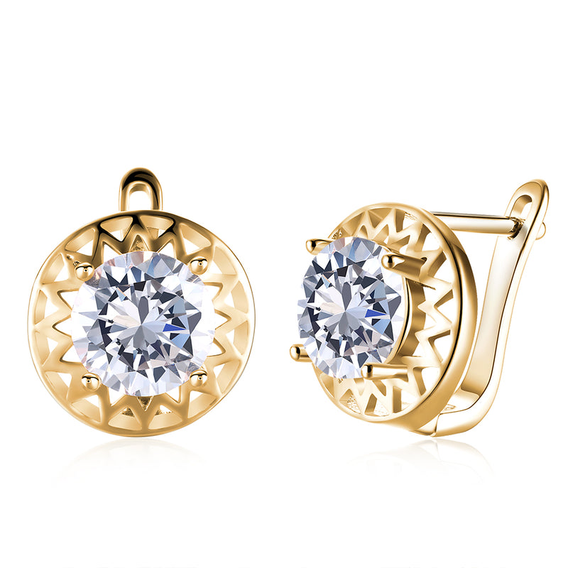 Swarovski Crystal Filligree Circular Leverback Earrings Set in 18K Gold - Golden NYC Jewelry