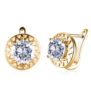 Austrian Crystal Filligree Circular Leverback Earrings Set in 18K Gold - Golden NYC Jewelry