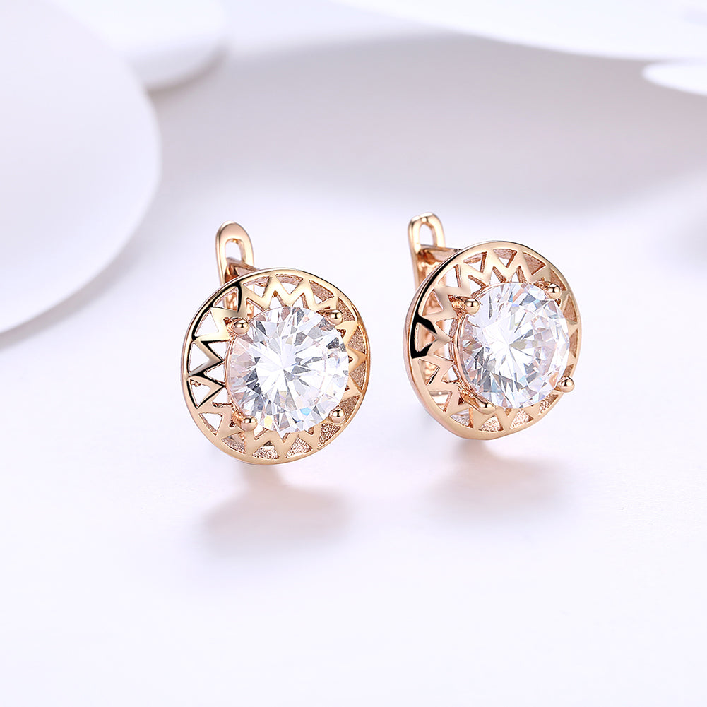 Swarovski Crystal Filligree Circular Leverback Earrings Set in 18K Gold - Golden NYC Jewelry