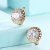 Swarovski Crystal Filligree Circular Leverback Earrings Set in 18K Gold - Golden NYC Jewelry