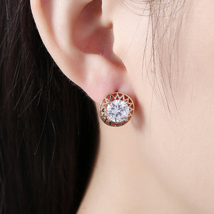 Austrian Crystal Filligree Circular Leverback Earrings Set in 18K Gold - Golden NYC Jewelry