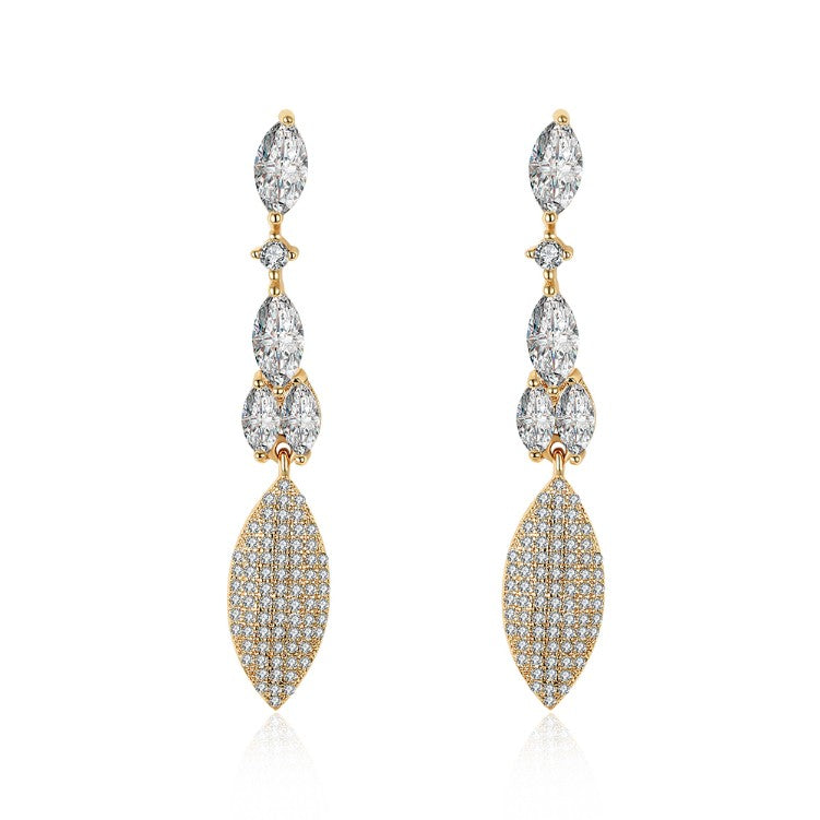 Austrian Crystal Micro-Pav'e Dangling Pear Shaped Earrings Set in 18K Gold - Golden NYC Jewelry