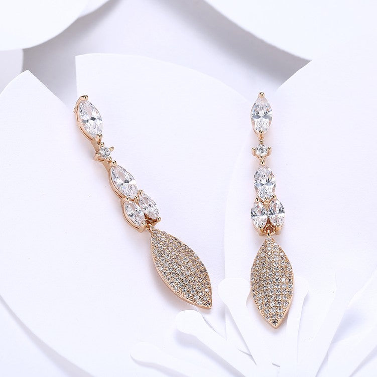 Swarovski Crystal Micro-Pave Dangling Pear Shaped Earrings Set in 18K Gold - Golden NYC Jewelry