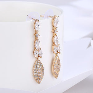 Austrian Crystal Micro-Pav'e Dangling Pear Shaped Earrings Set in 18K Gold - Golden NYC Jewelry