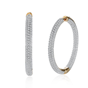 Pave Halo Disc Necklace & Pave Hoop Earring made With Austrian Crystals with Luxe Box - 18K Gold