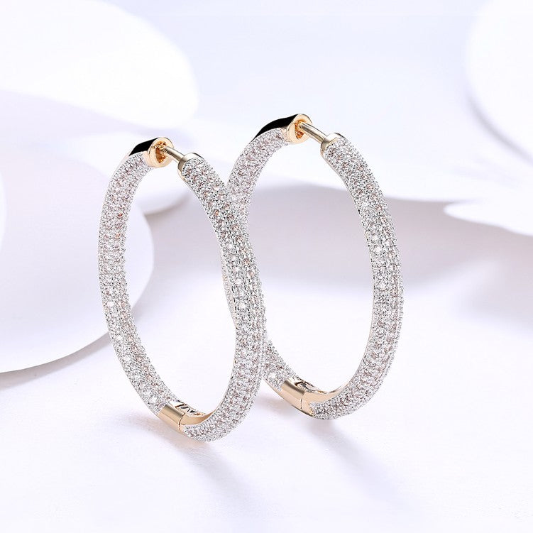 Swarovski Elements Micro Pave' Hoop Earrings in 18K Gold Plated - Golden NYC Jewelry