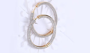 14K Gold Plating London Inspired Elements Pav'e Circular Hoop Earrings- Two Options