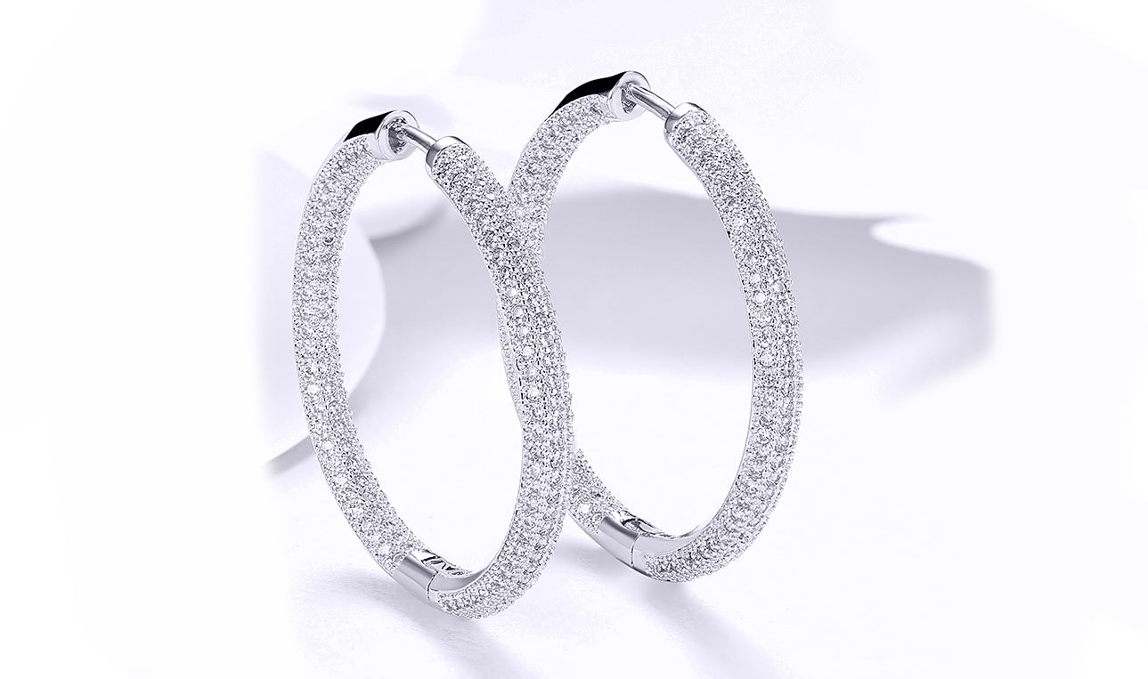 14K Gold Plating London Inspired Elements Pav'e Circular Hoop Earrings- Two Options