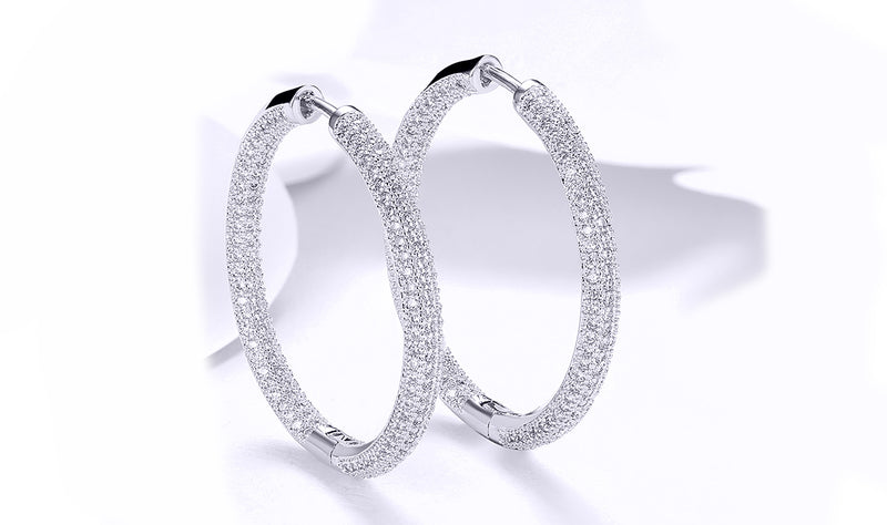 14K Gold Plating London Inspired Elements Pav'e Circular Hoop Earrings- Two Options