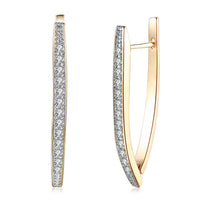 White Austrian Elements Thin Earrings In 14K Gold