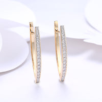 White Austrian Elements Thin Earrings In 14K Gold
