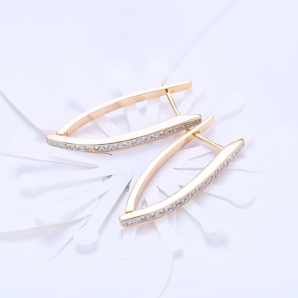 White Austrian Elements Thin Earrings In 14K Gold