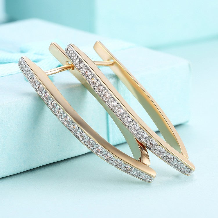 Austrian Crystal Micro-Pav'e Curved Huggie Earrings Set in 18K Gold - Golden NYC Jewelry