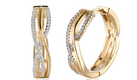 14K Gold Plating White Austrian Elements Twisted Abstract Clip On Earrings