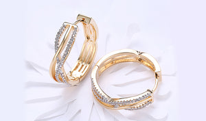 14K Gold Plating White Austrian Elements Twisted Abstract Clip On Earrings