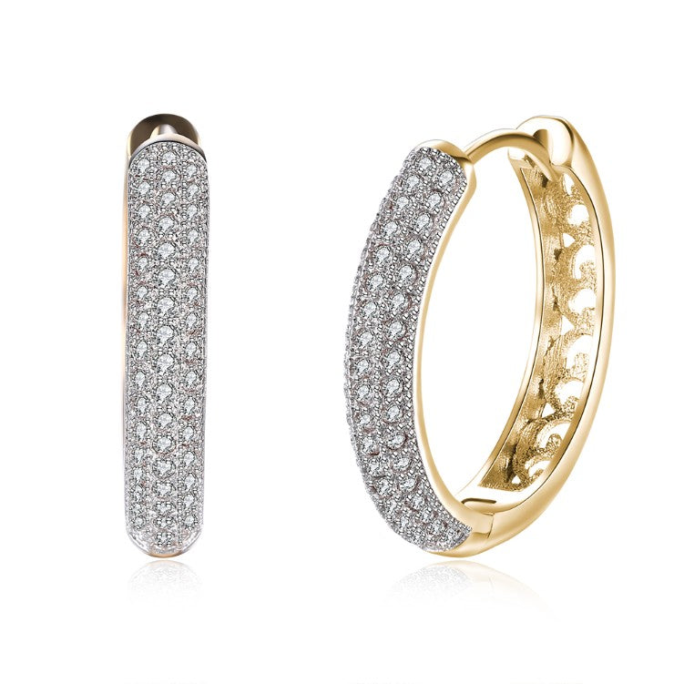 Swarovski Crystal Micro Pave Classic Circular Huggies Set in 18K Gold - Golden NYC Jewelry