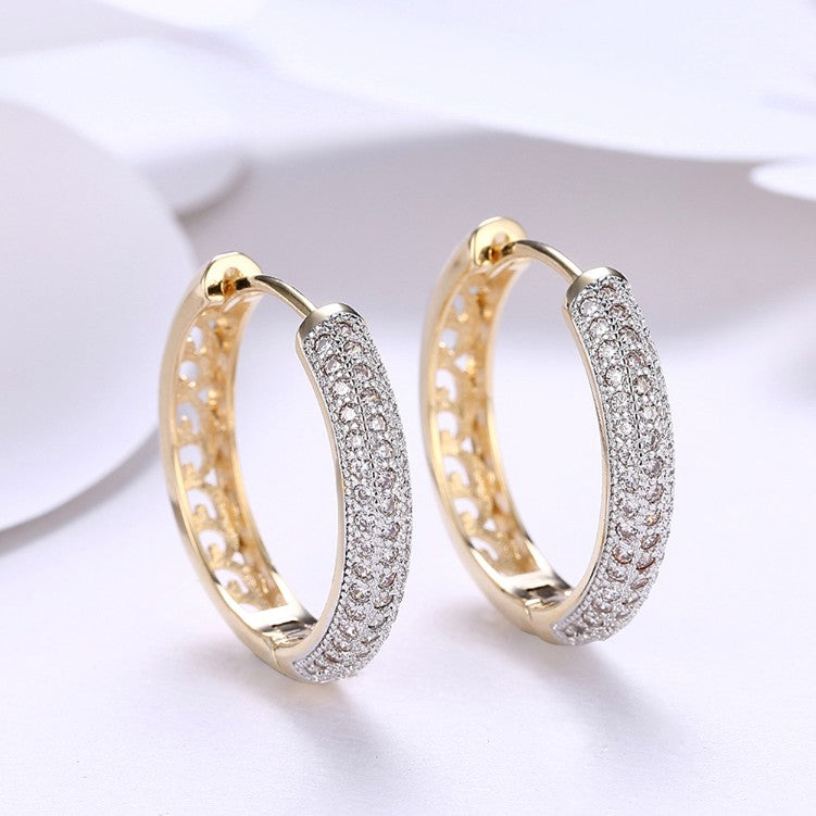 Austrian Crystal Micro Pav'e Classic Circular Huggies Set in 18K Gold - Golden NYC Jewelry