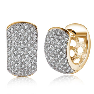 Austrian Crystal Micro Pav'e Thick Cut Round Huggies Set in 18K Gold - Golden NYC Jewelry