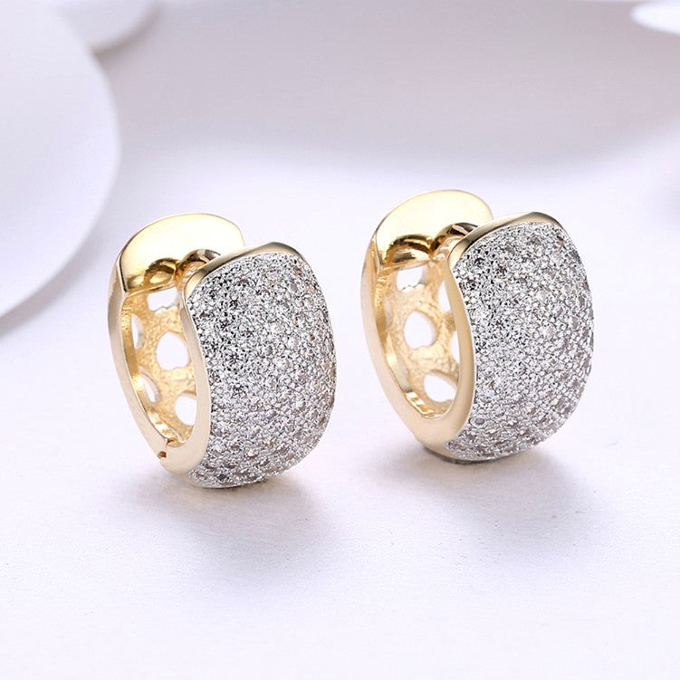Swarovski Crystal Micro Pave Thick Cut Round Huggies Set in 18K Gold - Golden NYC Jewelry