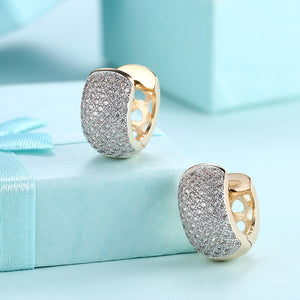 Austrian Crystal Micro Pav'e Thick Cut Round Huggies Set in 18K Gold - Golden NYC Jewelry